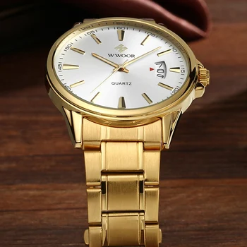 WWOOR 2021 Moda Mens Ceasuri de Top de Brand de Lux din Oțel Inoxidabil de Aur Cuarț Ceas pentru Bărbați Impermeabil Ceas Relogios Masculino