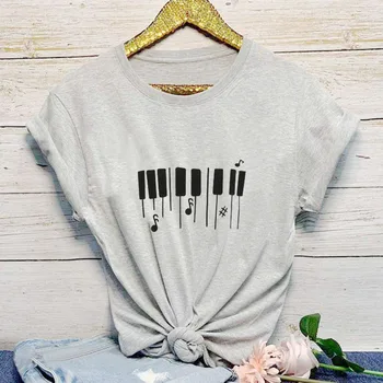 Cheie pian Muzica Grafic Femei Maneci Scurte Topuri Tee Vara Harajuku Elegant Funny T-Shirt Simplu personalitate pentru fete