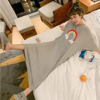 Cămăși de noapte pentru Femei Maneci Scurte de Vară 3XL Pijamale Imprimate Mult Sleepshirts Elevii Kawaii Ulzzang Trendy Elastic Simplu Pierde