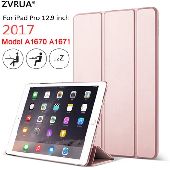 De caz pentru iPad Pro de 12.9 inch 2017 Model A1670 A1671, ZVRUA Culoare Ultra Slim din piele PU Smart Cover Caz Magnet serviciu de trezire somn