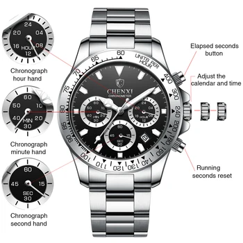Ceasuri barbati CHENXI Top Brand de Lux Sport Cuarț Ceas pentru Bărbați Luminos rezistent la apă, Cronograf Data de Ceasuri Relogio Masculino