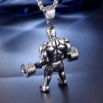 Om puternic Gantera Pandantiv Colier Lanț din Oțel Inoxidabil Musculare Men Sport giftFitness Hip Hop Sală de Bijuterii Pentru bărbați