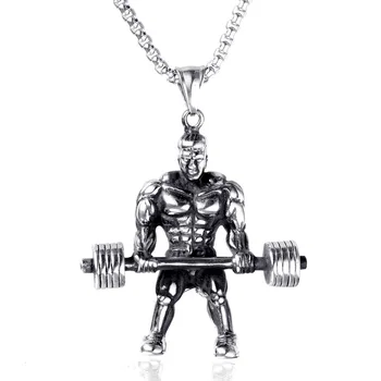 Om puternic Gantera Pandantiv Colier Lanț din Oțel Inoxidabil Musculare Men Sport giftFitness Hip Hop Sală de Bijuterii Pentru bărbați