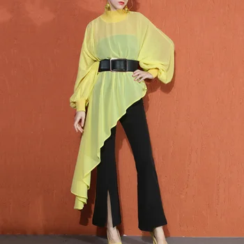 Bluze Elegante Alb Pentru Femei De Moda 2019 Vintage De Top Șifon Batwing Maneca Lunga Streetwear Casual Neregulate Tricou Supradimensionat Trage