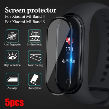 5PCS Margine Curbat Protector de Sticlă Pentru Xiaomi Mi Band 4 5 Full Film de Acoperire Pentru Xiaomi MiBand 4 5 Ecran Protector Anti-scratch