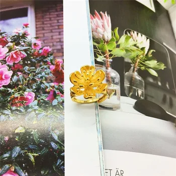 Moda Nisip de Aur de 14K Inel pentru Femei Aniversare de Nunta Bijuterii Delicate Lotus Aur Galben Inel Reglabil Floare Inel de Aur