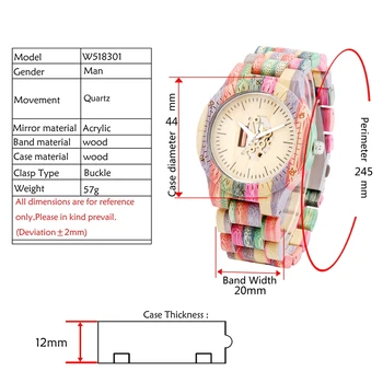 Ceas din Lemn colorat pentru bărbați Unic Schelet Mișcare Cadran din Lemn Ceasuri pentru Barbati lucrate Manual Integral din Lemn de Trupa Cuarț Ceas de mână