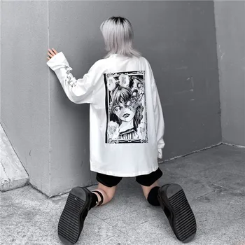 2020 Nou Harajuku Long Sleeve T Shirt pentru Femei Doamnelor Junji Ito Tricou Ulzzang Stil coreean Tee Top Haine Manga Groază de Imprimare