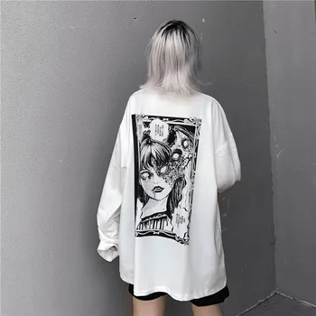 2020 Nou Harajuku Long Sleeve T Shirt pentru Femei Doamnelor Junji Ito Tricou Ulzzang Stil coreean Tee Top Haine Manga Groază de Imprimare