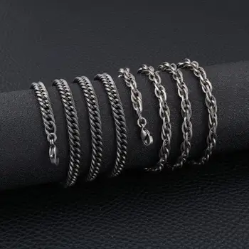 4/5mm Lățime Oțel Inoxidabil Vintage Black pentru Femei, Bărbați Bijuterii Simplu Catarama Pandantiv Accesorii Colier