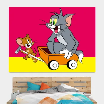Pisica Și Mouse-ul de Animație de Desene animate de Fundal Pânză Ins Decor Tapiserie Copii Noptiera Dormitor Perete Pânză Tapiserie de Perete