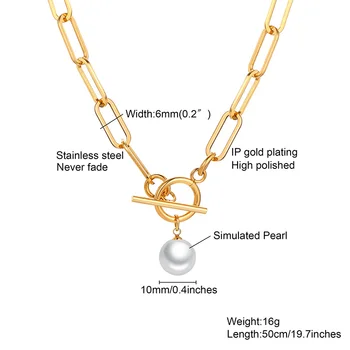 Perla Agrafă de birou Lanț Colier din Oțel Inoxidabil Hera Link-ul de Stratificare Colier pentru Femei Fata de placat cu Aur de formă Dreptunghiulară Lanț de Bijuterii