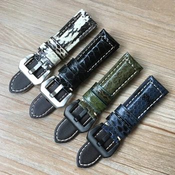 Moda Handmade 22mm 24mm Verde Alb Albastru Negru Piele de Sarpe Piele Watchband Pentru PAM Zenith Amry Militare Curea de Ceas Brățară