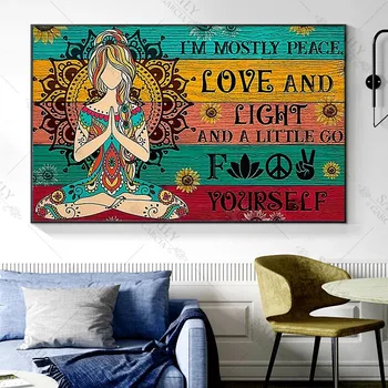 Yoga modernă Panza Pictura cea mai mare parte Tine de Pace și Iubire și Lumină Printuri si Postere Cuadros de Arta de Perete Imagini pentru Decor Acasă