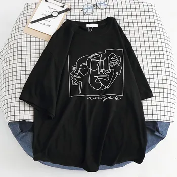Genayooa Streetwear Abstract T-shirt de Imprimare Topuri Femeile Albe de Vara din Bumbac Tricou Femme Harajuku Îmbrăcăminte coreeană y2k