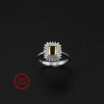 4x6MM Dreptunghi Dinte Bezel Placat cu Aur Masiv 925 Sterling Silver DIY Inel Reglabil Setări pentru Moissanite Diamant 1294164