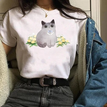 Femei Print Grafic Cat Florale Acuarelă Drăguț Pentru Animale De Companie Animale Drăguț De Imprimare Haine Doamna Tees T-Shirt Topuri Femei Femei T-Shirt