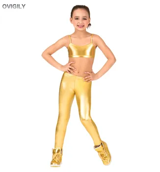 OVIGILY 13 Culori pentru Copii Full Lungime de Glezna Spandex Metalic de Aur Jambiere Fete Pantaloni luciosi Dans Jambiere Pentru Spectacole