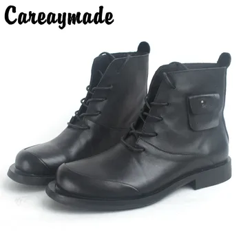 Careaymade-Original retro hand-made pentru femei nud cizme de piele single boot front dantelă-up largă partea cizme motocicleta