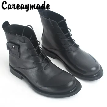 Careaymade-Original retro hand-made pentru femei nud cizme de piele single boot front dantelă-up largă partea cizme motocicleta
