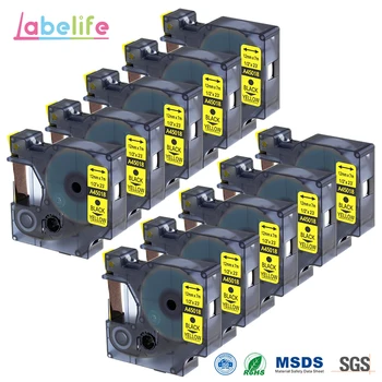 Labelife 10 Pack 45018 Negru/Galben 12mm Compatibil pentru DYMO D1 Electronice de Bandă multipurpopse auto-adeziv D-1 Bandă de Cartușe