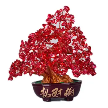 Cu Feng Shui Rosu Cristal Bani Copac Bonsai Stil de Decorare pentru Bogăție și Noroc