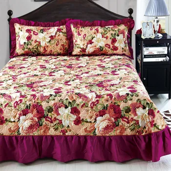 Home Textile Cuvertură de pat de Iarna Matlasat Bumbac Foaie Volane pillowcase bumbac Bedskirt de Lux American de Flori de Dormit Acoperă