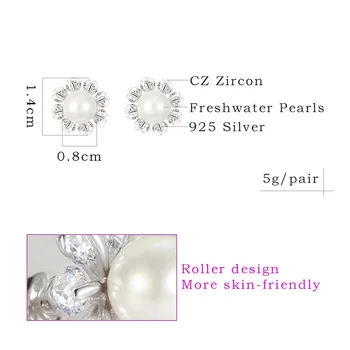Floare alb natural de mare de perle de argint stud cercei zirconiu Femei cercei în fine bijuterii argint 925 2019 moda