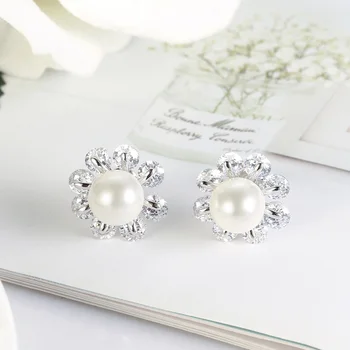 Floare alb natural de mare de perle de argint stud cercei zirconiu Femei cercei în fine bijuterii argint 925 2019 moda