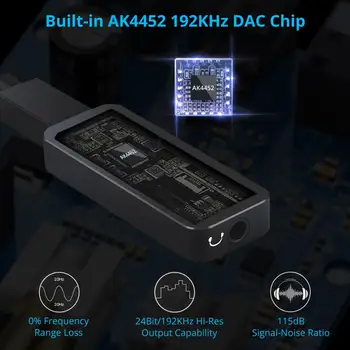 Neoteck Negru Argintiu DAC 192kHz C USB la 3.5 mm DAC Portabil Amplificator pentru Căști de Tip C-3.5 mm pentru Smartphone