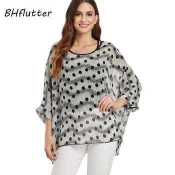 BHflutter Femei Topuri si Bluze Plus Dimensiune 2019 Nou Stil Batwing Liber Casual Bluza de Vara cu Print Floral Chiffon Tricouri Blusas