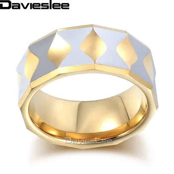 Davieslee Fațete Trupa Inel Barbati Baieti Lustruit Carbură de Tungsten, Aur, Argint Culoare 8mm DTR02