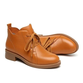 Casual Glezna Cizme pentru Femei de Vara de Toamna cu Toc mic Pantofii de Mers pe jos în aer liber din Piele cu Sireturi Doamna de Moda de zi cu Zi Pantofi pentru Birou Stradă