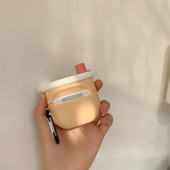 Pentru AirPods Pro Silicon Moale Lapte Bea Ceai cu Bule Sticla Cască Caz Pentru Airpods Pro 2019 Heaphone Protector Caz cu Cârlig
