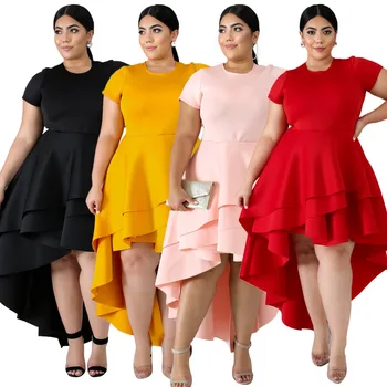 2019 new sosire elegent stil de moda femei, o-neck solid regulat plu dimensiunea rochie de L-4XL