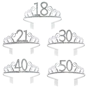 Fericit Ziua de naștere 18-30-40-50 Pietre Tiara Coroana Petrecere Decoratiuni Adult Aniversarea Consumabile