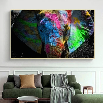 Elefant colorat Graffiti Art Panza Picturi pe Perete Postere si Printuri Africane Animale Imagini de Decorare Camera de zi