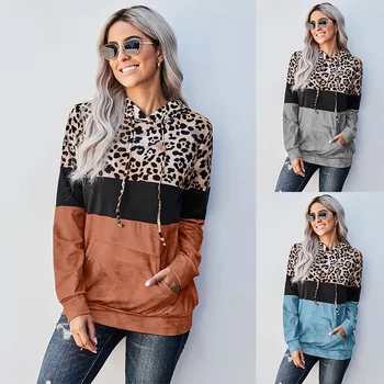 Noua Toamna Iarna Femei Hanorac Cu Glugă Pentru Femei Împletit Leopard Maneca Lunga Streetwear Hanorace Bluze De Toamna Pentru Femei Îmbrăcăminte