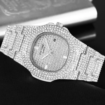 PINTIME Iced Out Ceas Barbati HIP HOP Cuarț de Aur Mens Ceasuri de Top de Brand de Lux Diamond Steel Ceas Relogio Masculino zegarek meski