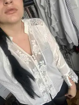 BOHO INSPIRAT bluza din bumbac alb dantela, broderii florale pentru femei tricou vrac boho chic v-neck maneca lunga tunica topuri sexy blusas