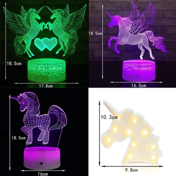 3D Unicorn Lampa Cal Lumina de Noapte Touch Masă Lampă de Birou cu 7 Culori Schimbare,Iluzie Optică lampa Led Cadouri de Craciun Decor de Lumină