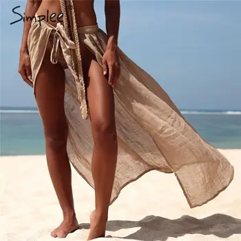 Simplee Sexy solid transparent femei de vară stil de acoperire up, fuste Dantela sus de uzură plajă feminin fuste a-line de vacanță fuste midi