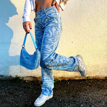 Waatfaak Altomonte Animal Print Pantaloni Femei Streetwear Baggy Albastru Y2K Pantaloni Largi de Moda Harajuku Iarna Pantaloni Lungi 2020