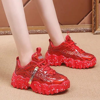 Femei Pantofi de Primăvară 2021 Noi Toate-Meci de Pantofi de Sport Roșu Net Gros cu Talpi de Pantofi Vechi Tendință de Moda Casual, Pantofi