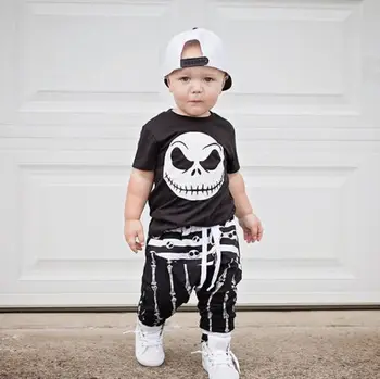 Noi de Halloween Craniu Haine Set baietel din Bumbac tricou Top Harem Pant Black&White Sugar Tinuta Set de Trening Copii