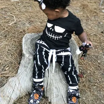 Noi de Halloween Craniu Haine Set baietel din Bumbac tricou Top Harem Pant Black&White Sugar Tinuta Set de Trening Copii