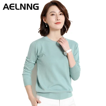 AELNNG Brand Toamna Iarna Tricotate pentru Femei Pulover cu Maneci Lungi Gâtul Rundă de Bază Cald Pulover Casual Topuri Largi