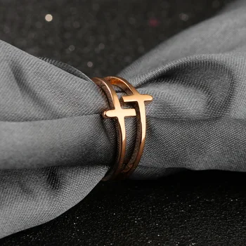 Hemiston a Crescut de Aur Individuale Inelul din Degetul Arătător cu Dublu-strat Cruce Placat Pentru Bărbați sau Femei