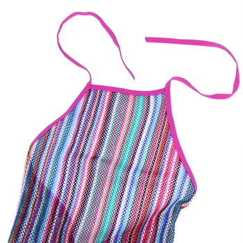 IEFiEL Femei Lenjerie Sexy Colorate Fishnet Babydoll Rochie Mini Transparent Sleepwear Ștreangul de Gât Semi Vedea prin Rochie Exotic