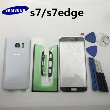 Noi Originale Pentru Samsung Galaxy S7 G930 s7 edge g935 Spate de Sticlă Capac Spate Capac Baterie Usa+Fata de lentila de sticla+adeziv+instrumente